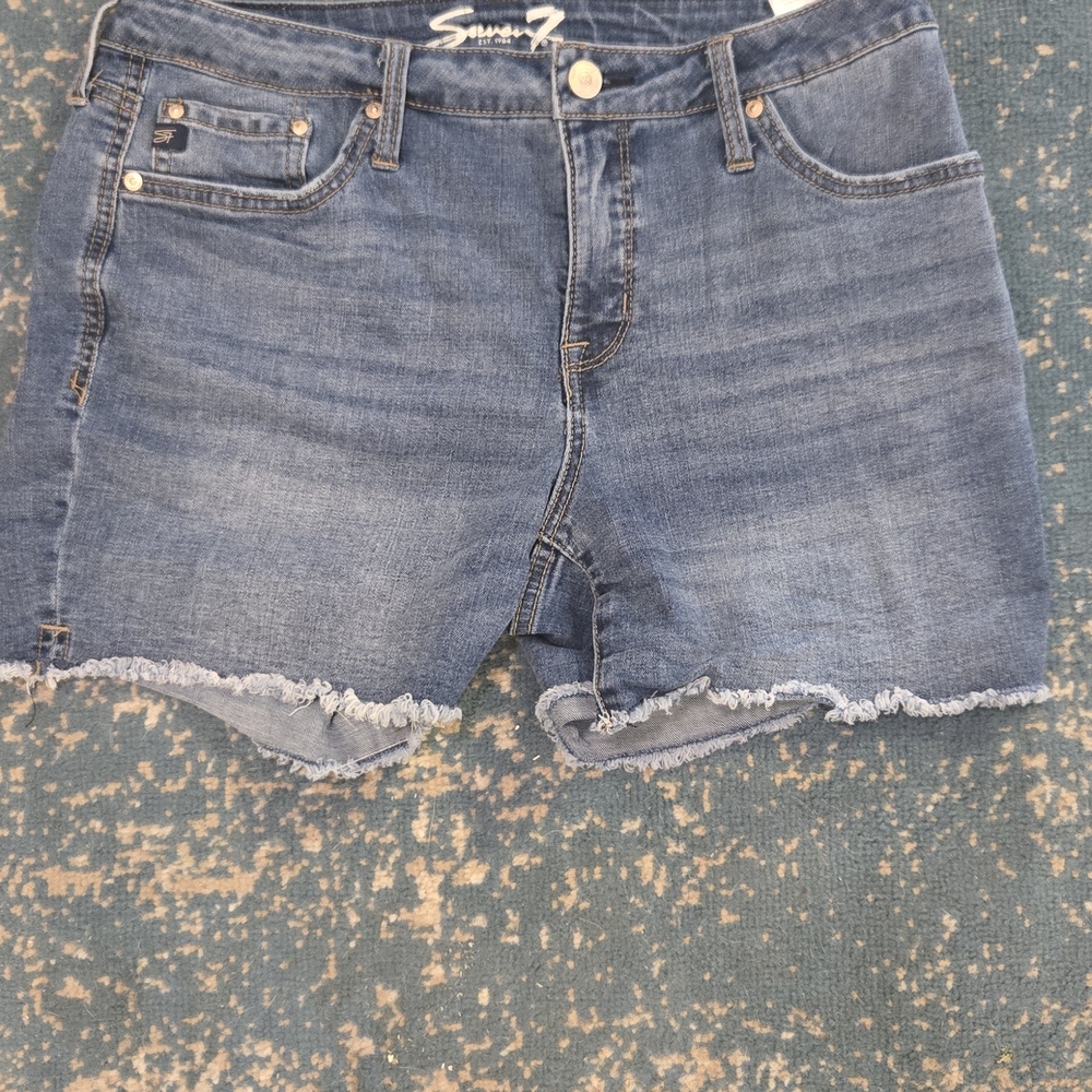 Seven7 Blue Frayed Hem Shorts